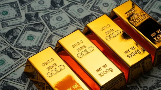 Money,Dollars,Vs,Gold,Bar.,Precious,Metals.,Saving,Finance,In