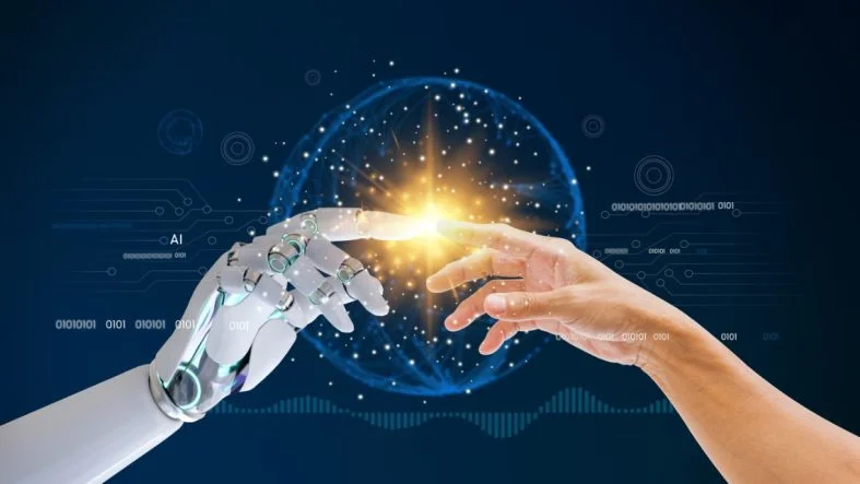 artificial-intelligence-ai-robot-finger-making-contact-with-human-hand